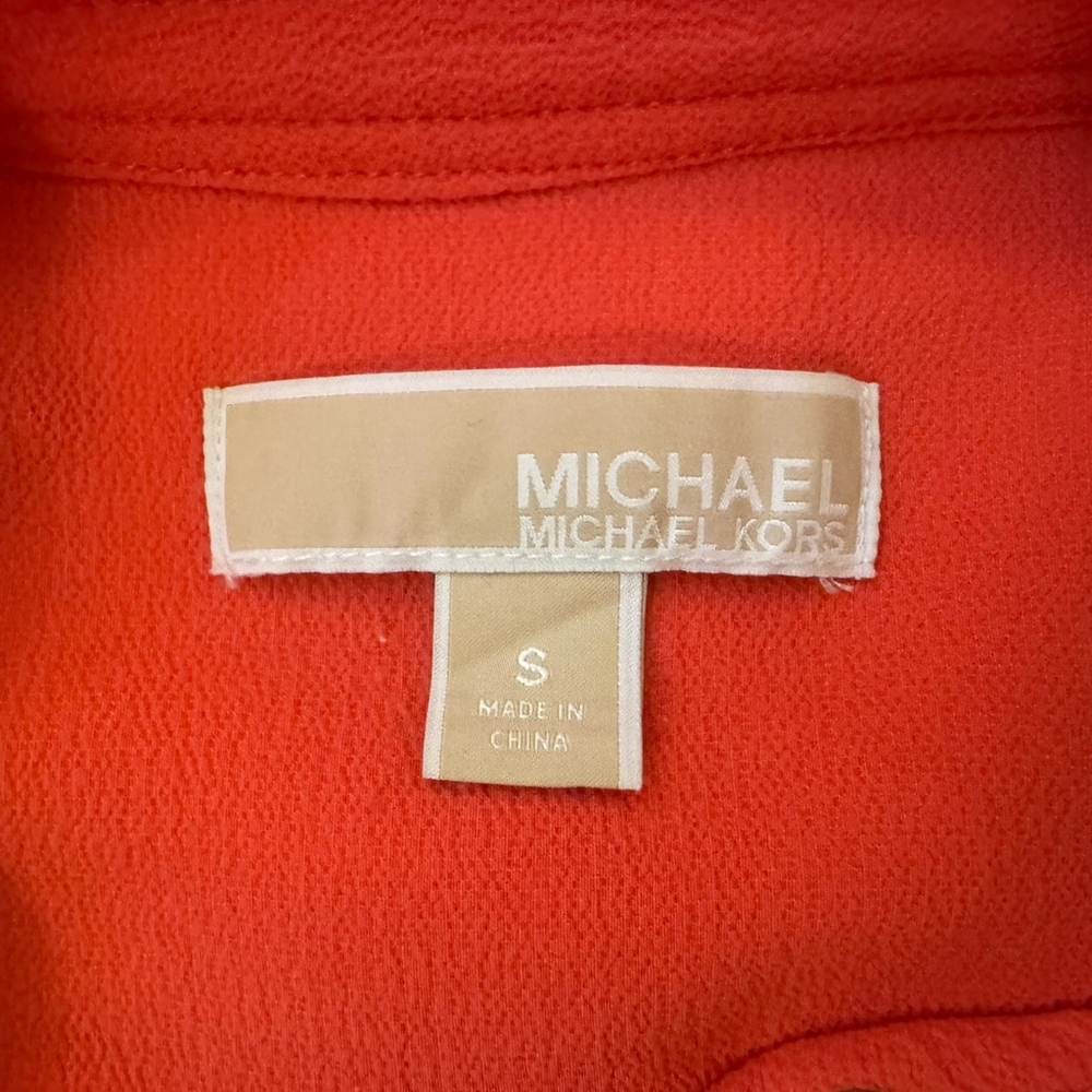 Michael Kors Women's Size:S Mini Dress Short Sleeve Gold Chain Detail Orange Red - Picture 10 of 12